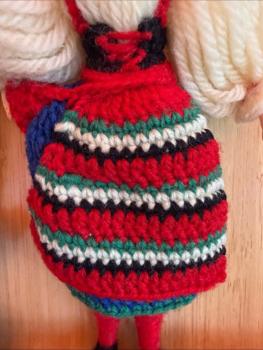 Handmade Blue & Red Yarn Folk Doll Pair with Yellow Accents